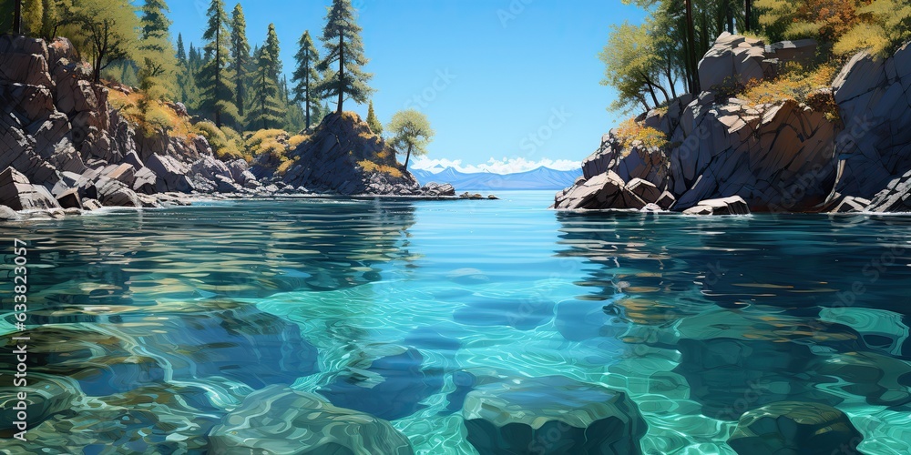AI Generated. AI Generative. Beautiful nature outdoor water river lake underwater landscape background. Adventure explore vibe. Graphic Art