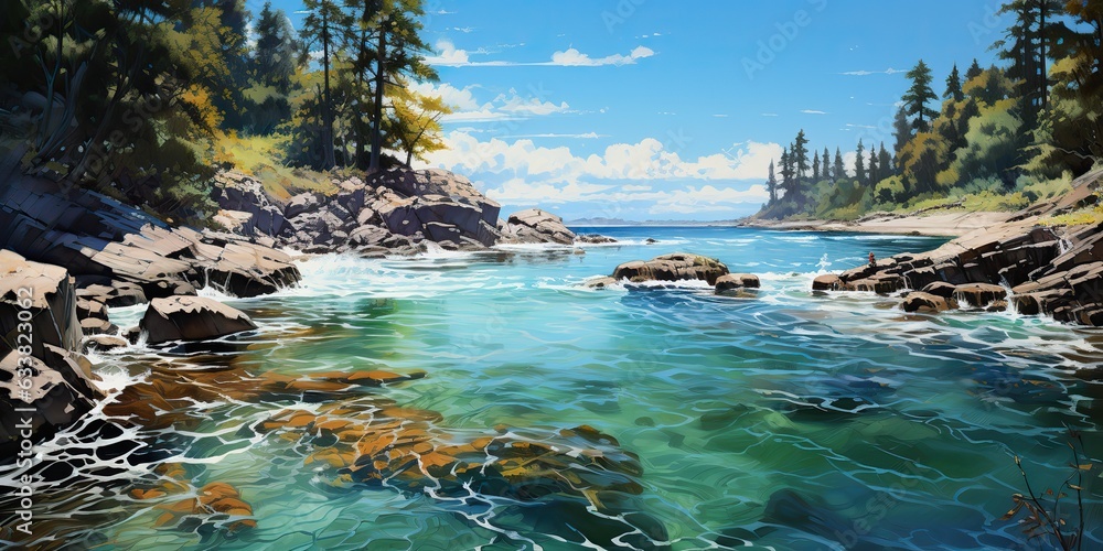 AI Generated. AI Generative. Beautiful nature outdoor water river lake underwater landscape background. Adventure explore vibe. Can be used for promotion