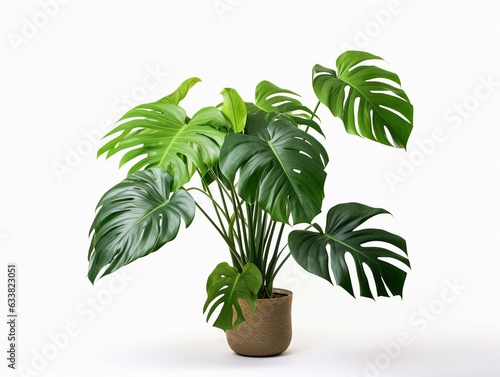 clean image of a large leaf house plant Monstera deliciosa in a pot on a white background
