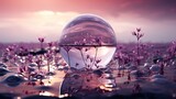  a glass ball floating on top of a body of water.  generative ai