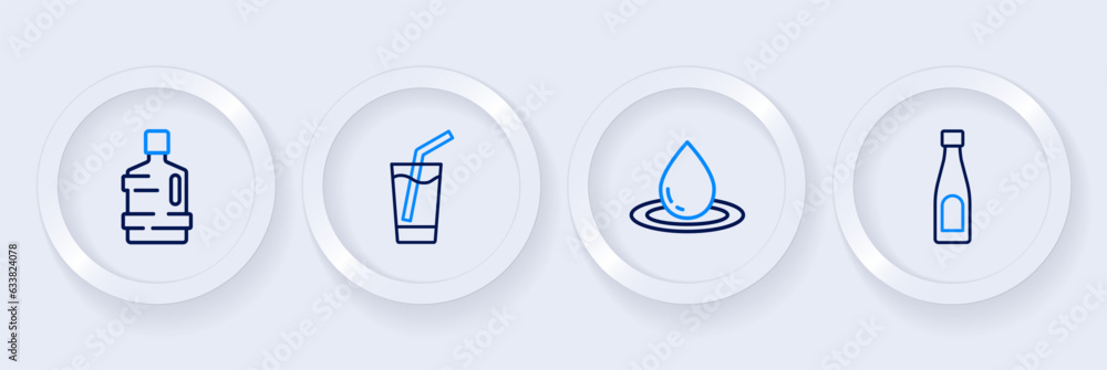 Set line Bottle of water, Water drop, Glass with and Big bottle clean icon. Vector Set line Bottle of water, Water drop, Glass with and Big bottle clean icon. Vector