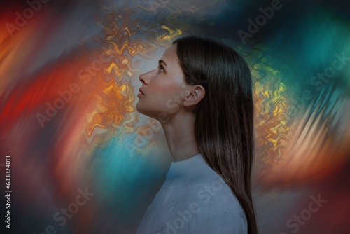 Tablou pe pânză Psychedelics Sync Neurons a caucasian girl: A Glimpse into Consciousness and Psy