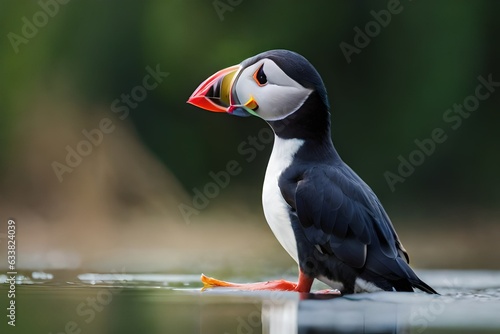Atlantic puffin , also known as the common puffin, is a species of seabird in the auk family. his puffin has a black crown and back, pale grey cheek patches and white underparts. photo