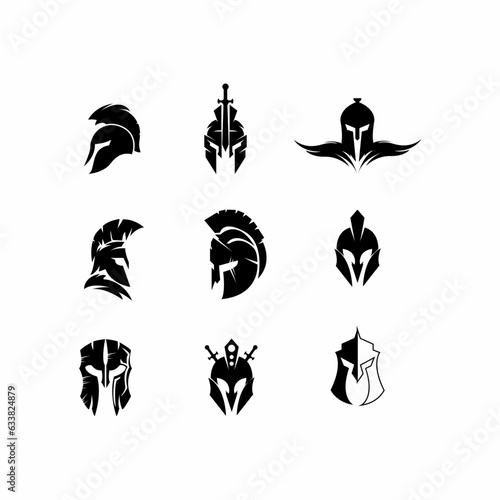 set of logo spartan helmet vector icon