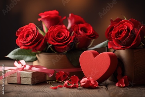 Valentine's Day. Red decorative heart with red roses