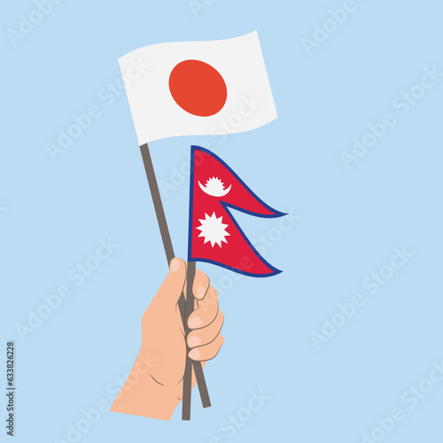 Flags of Japan and Nepal, Hand Holding flags