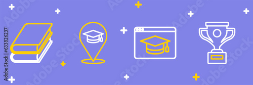 Set line Award cup, Online education, and Book icon. Vector