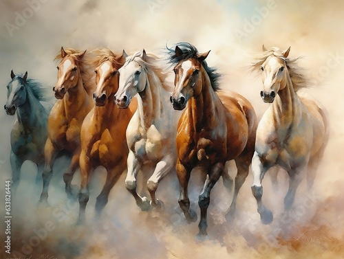 Horses illustration paintings of unique wall art generative ai
