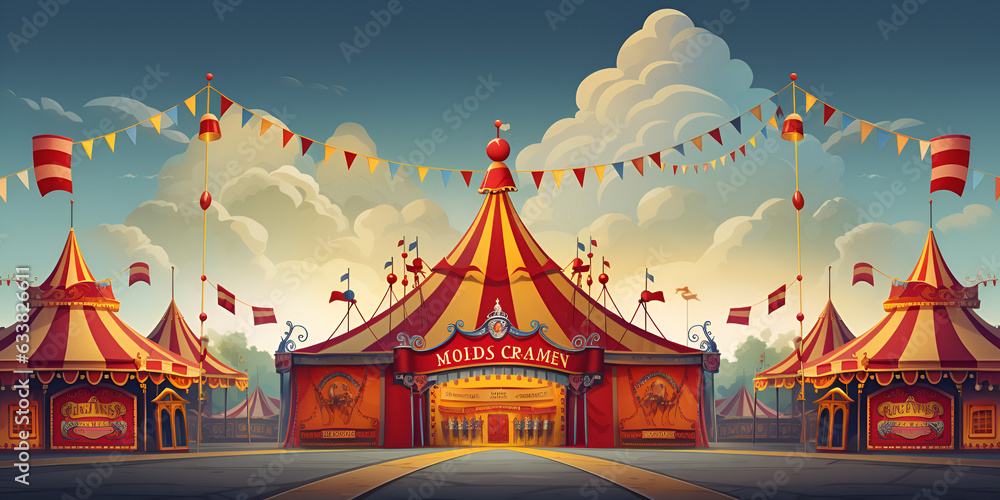 Vintage circus tent illustration background - obrazy, fototapety, plakaty 