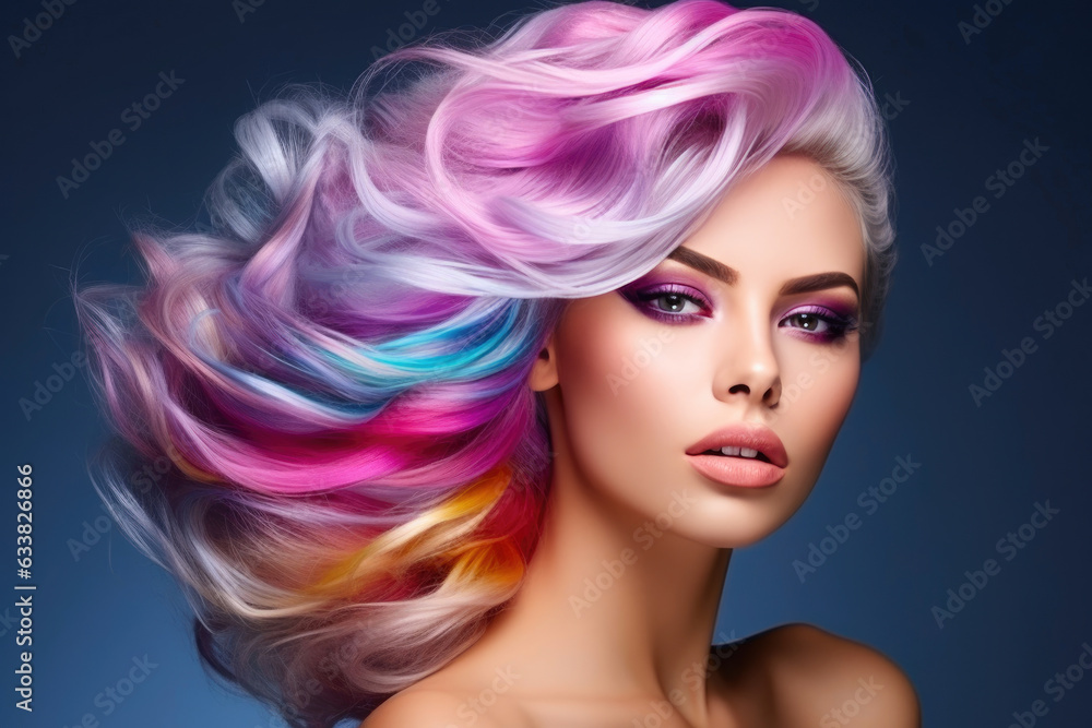 Naklejka premium Multi-Hued Hair and Artistic Makeup