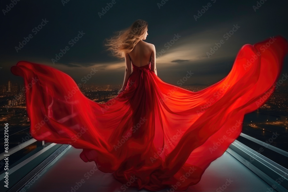 Red Dress Dancer Amidst Urban Lights Red Dress Dancer Amidst Urban Lights