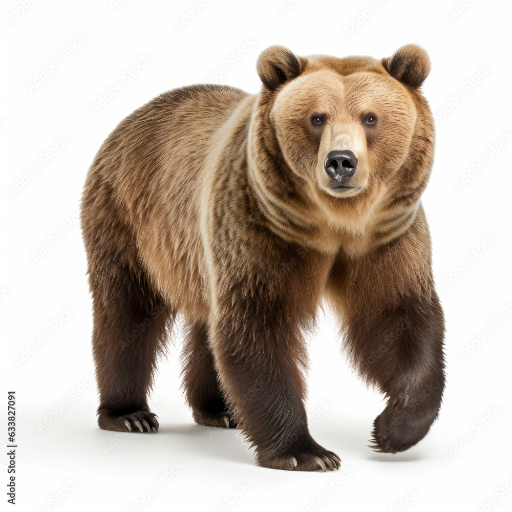 Obraz premium A majestic brown bear standing against a stark white background
