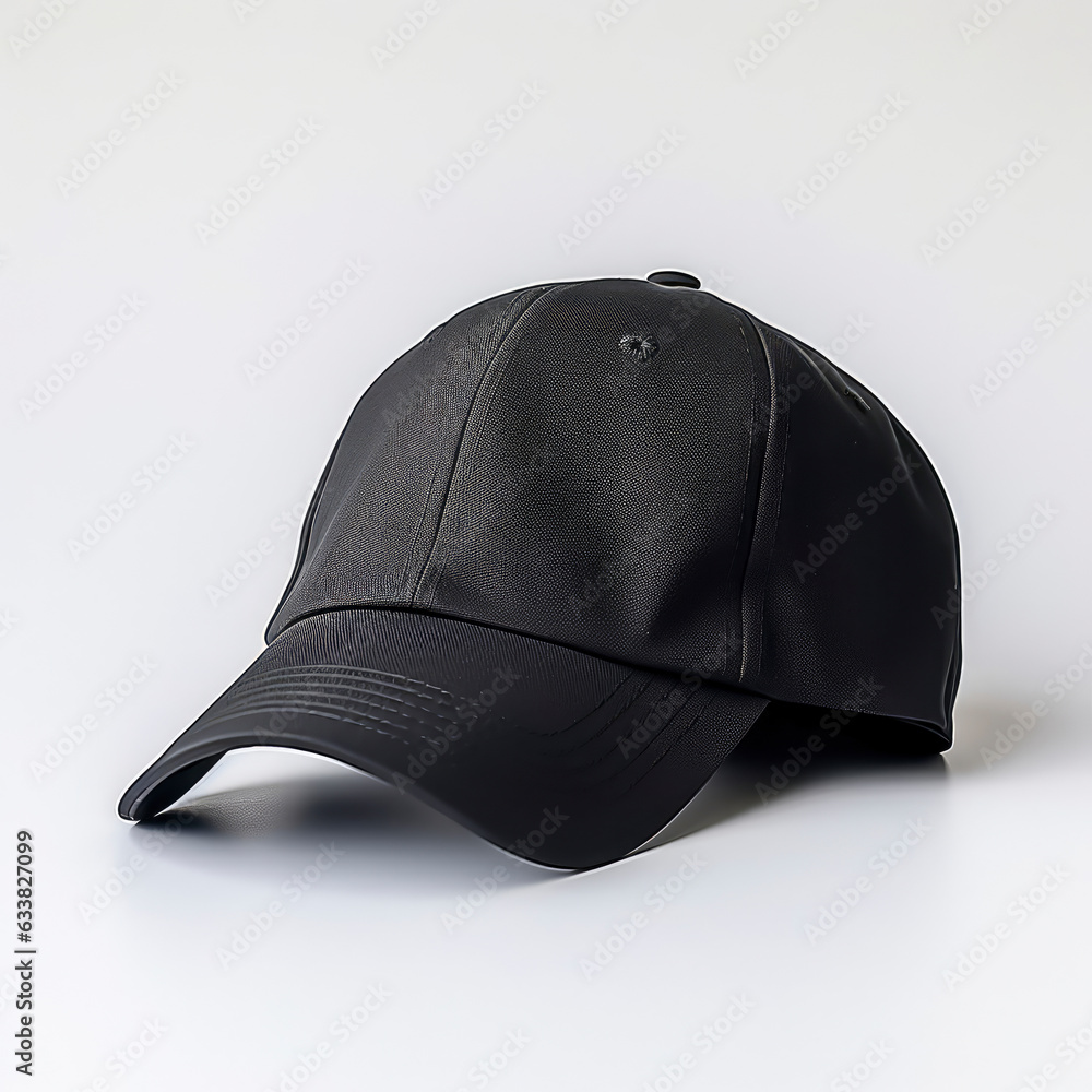 A black baseball cap on a white background A black baseball cap on a white background