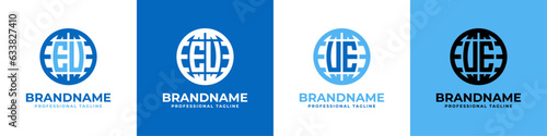 Letter EU and UE Globe Logo Set, suitable for any business with EU or UE initials.