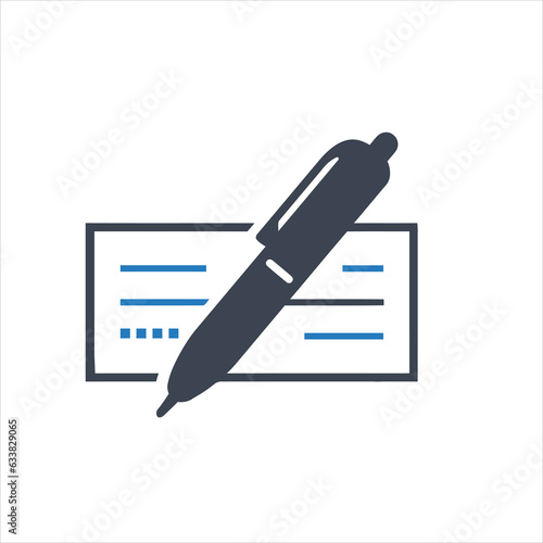 Personal bank check with pen icon