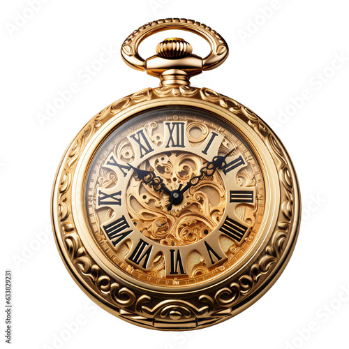Old-Fashioned Pocket Watch with Roman Numerals and Mechanical Face, Isolated Timepiece