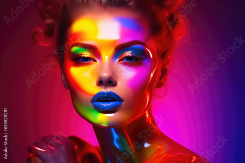 Youthful Woman with Colorful Makeup