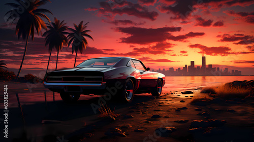 Muscle car captured during sunset 
