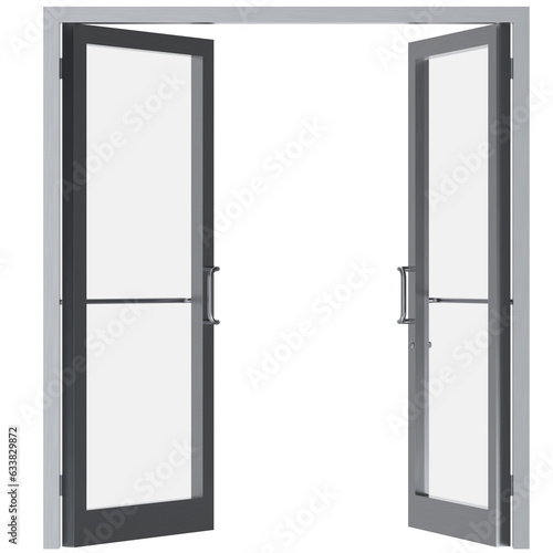 3D rendering illustration of a double storefront glass door