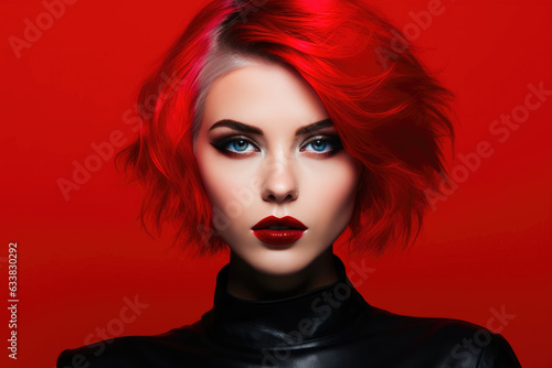 Captivating Woman on Vibrant Red