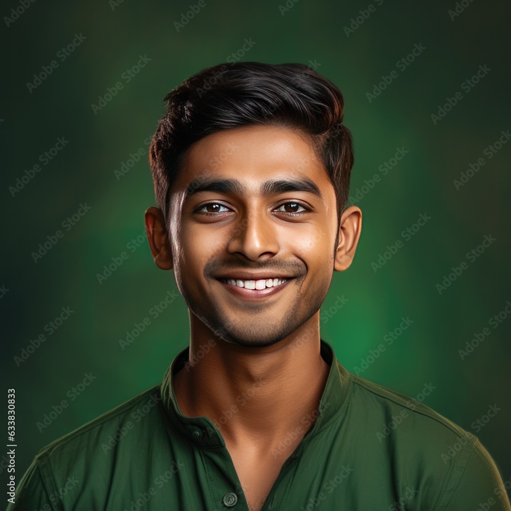 Portrait of a Young Indian Man Headshot on a Green Background Portrait of a Young Indian Man Headshot on a Green Background