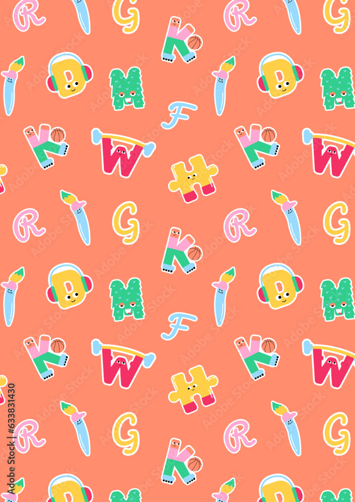 Naklejka premium Hyper_prep_Kids_AW_24_25_alphabet_letters_slogans_sports_exercise_basketball_varsity_print_repeat_pattern