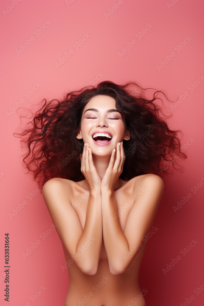 Beautiful topless young brunet covering her chest with arms, showing confidence and femininityGenerative Ai illustration Beautiful topless young brunet covering her chest with arms, showing confidence and femininityGenerative Ai illustration