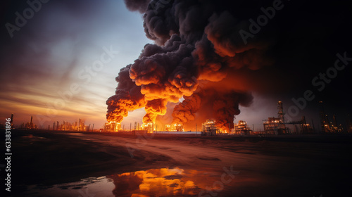 Burning oil refinery, Generative AI illustration