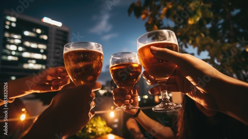 Group of friends drink beer...