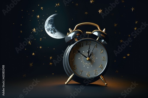 Clock against a dark background with moon