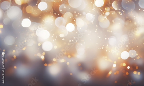Abstract bokeh background with warm colors, composed of overlapping circles in white, gold, and orange, creating depth and a festive, celebratory mood.