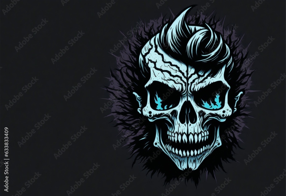 zombie skull, colorful,design,black and white color.