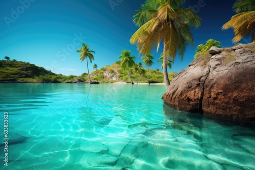 Blue lagoon with palm tree and turquoise water
