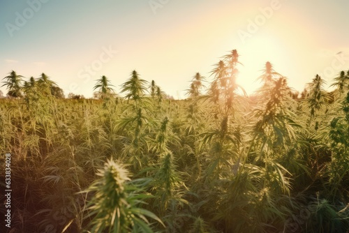Cannabis hemp plants being grown in a field