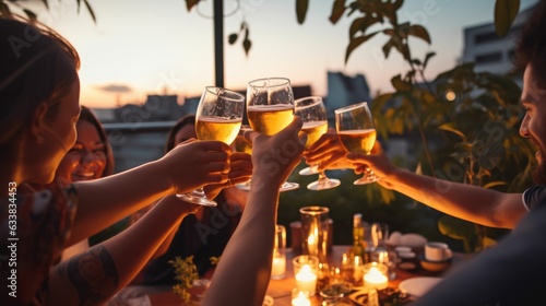 Group of friends drink beer...