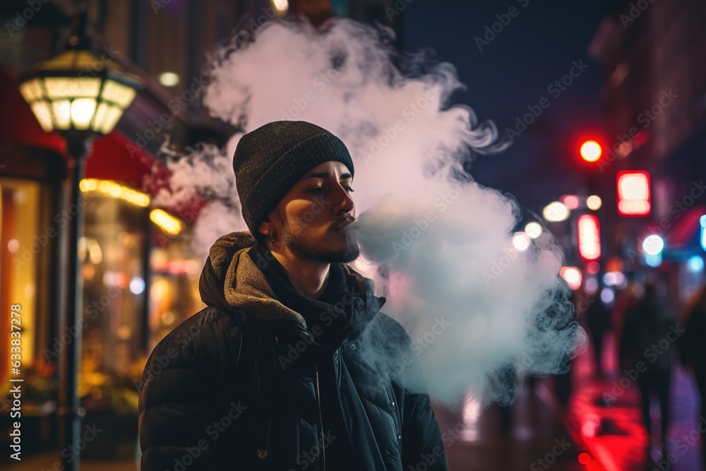 Man smokes electronic cigarette
