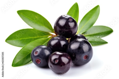 Ripe  juicy and healthy acai berries on a white background.