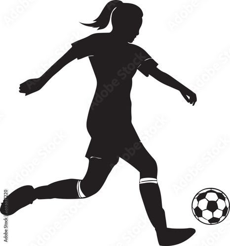 Female soccer player vector silhouette illustration black color, soccer player