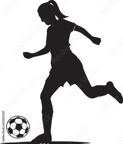 Female soccer player vector silhouette illustration black color, soccer player