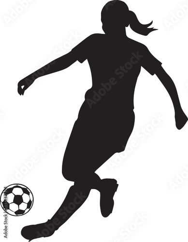 Female soccer player vector silhouette illustration black color, soccer player