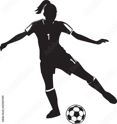 Female soccer player vector silhouette illustration black color, soccer player