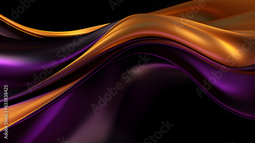 Abstract 3D Background Gold and Purple Wave on Black Background