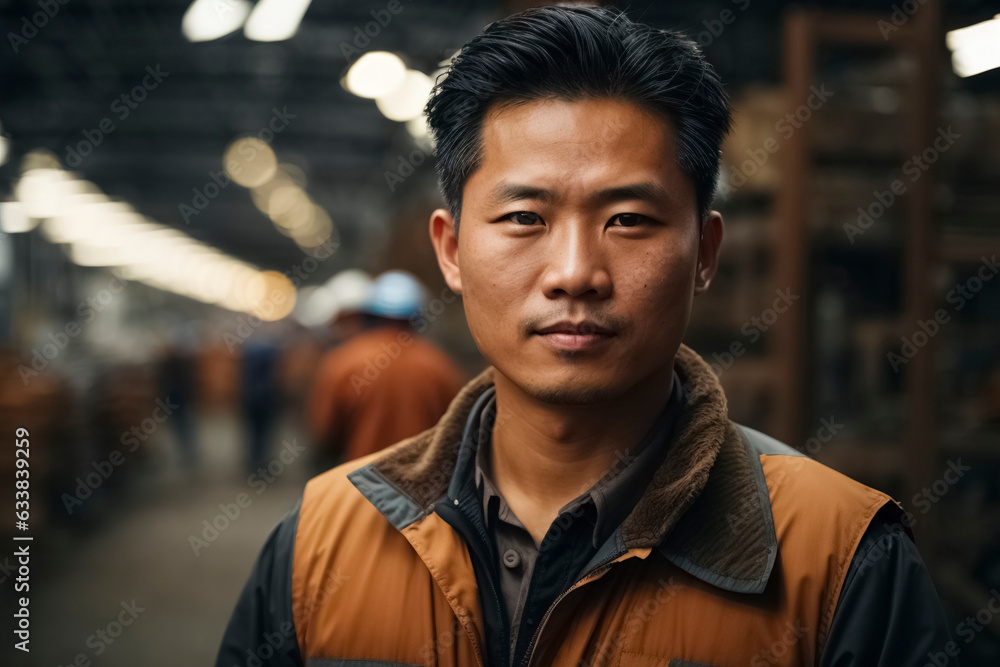 Male factory worker, construction industry background. Male factory worker, construction industry background.