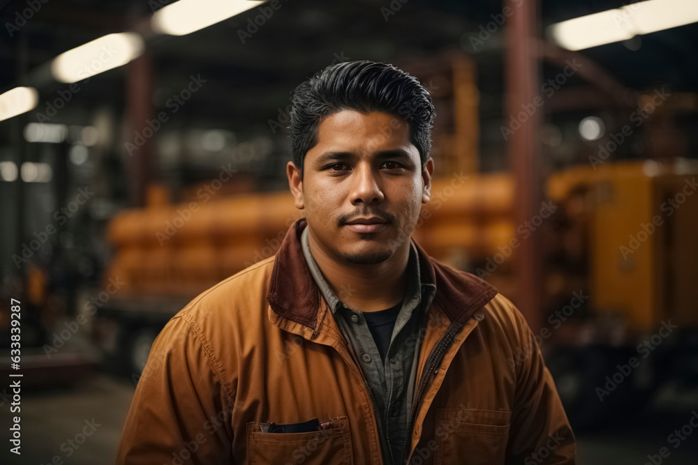 Male factory worker, construction industry background. Male factory worker, construction industry background.