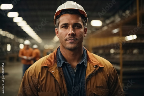Male factory worker, construction industry background.