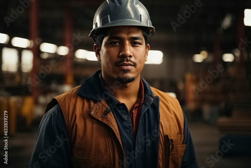 Male factory worker, construction industry background.