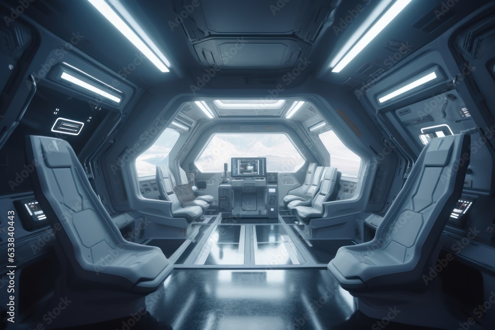 Fototapeta premium Spacecraft control room with seats. Futuristic, scientific and science concept