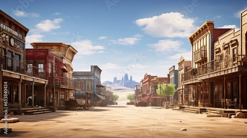 Old cowboy western town with saloons. Created using Generative AI technology. photo