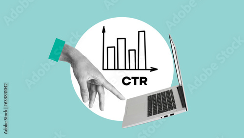 Click Through Rate CTR is shown using the text and collage with hand and laptop photo