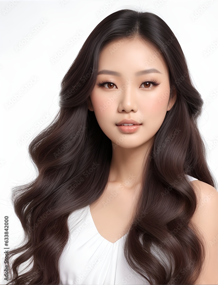 Beautiful curly brunette, attractive asian young woman Beautiful curly brunette, attractive asian young woman